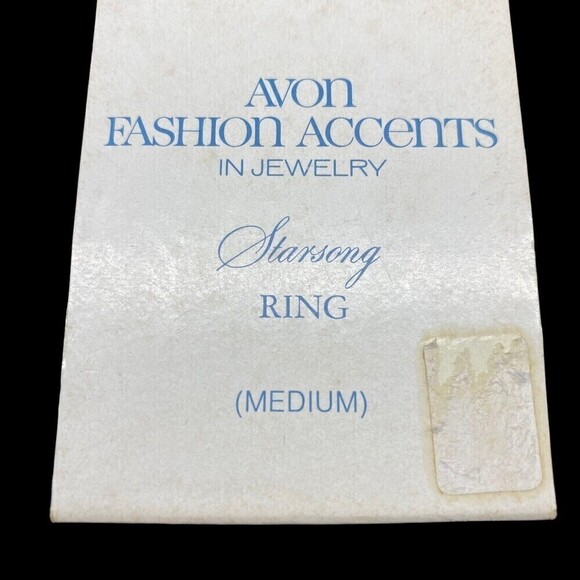 Vtg 1974 Avon Ring Starsong Clear Blue Rhinestones Silvertone Medium w Box - Picture 7 of 8